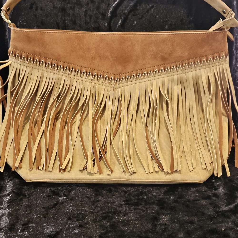 Suede Leather Fringed Tan Danielle Nicole Hand Bag